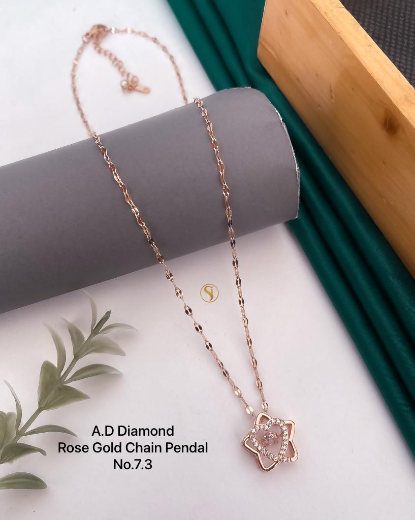 5 AD Diamond Designer Rose Gold Chain Pendant Wholesalers In Delhi
